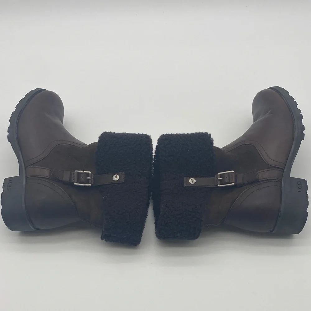 UGG Bellevue Dark Brown Sheepskin Winter Boots with Shearling Cuff